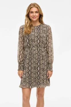 Vestido curto de chiffon com estampado de cobra