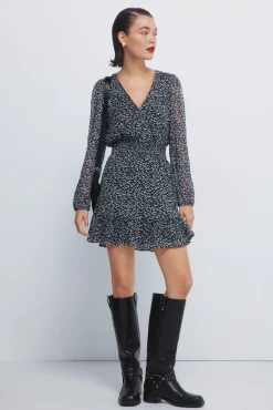 Vestido curto de chiffon estampado