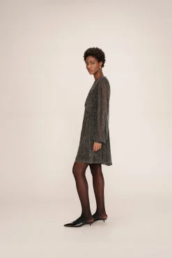 Vestido curto de chiffon com lurex