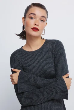 Vestido curto de malha canelada