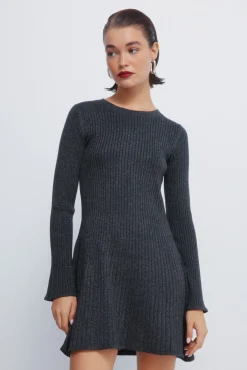 Vestido curto de malha canelada