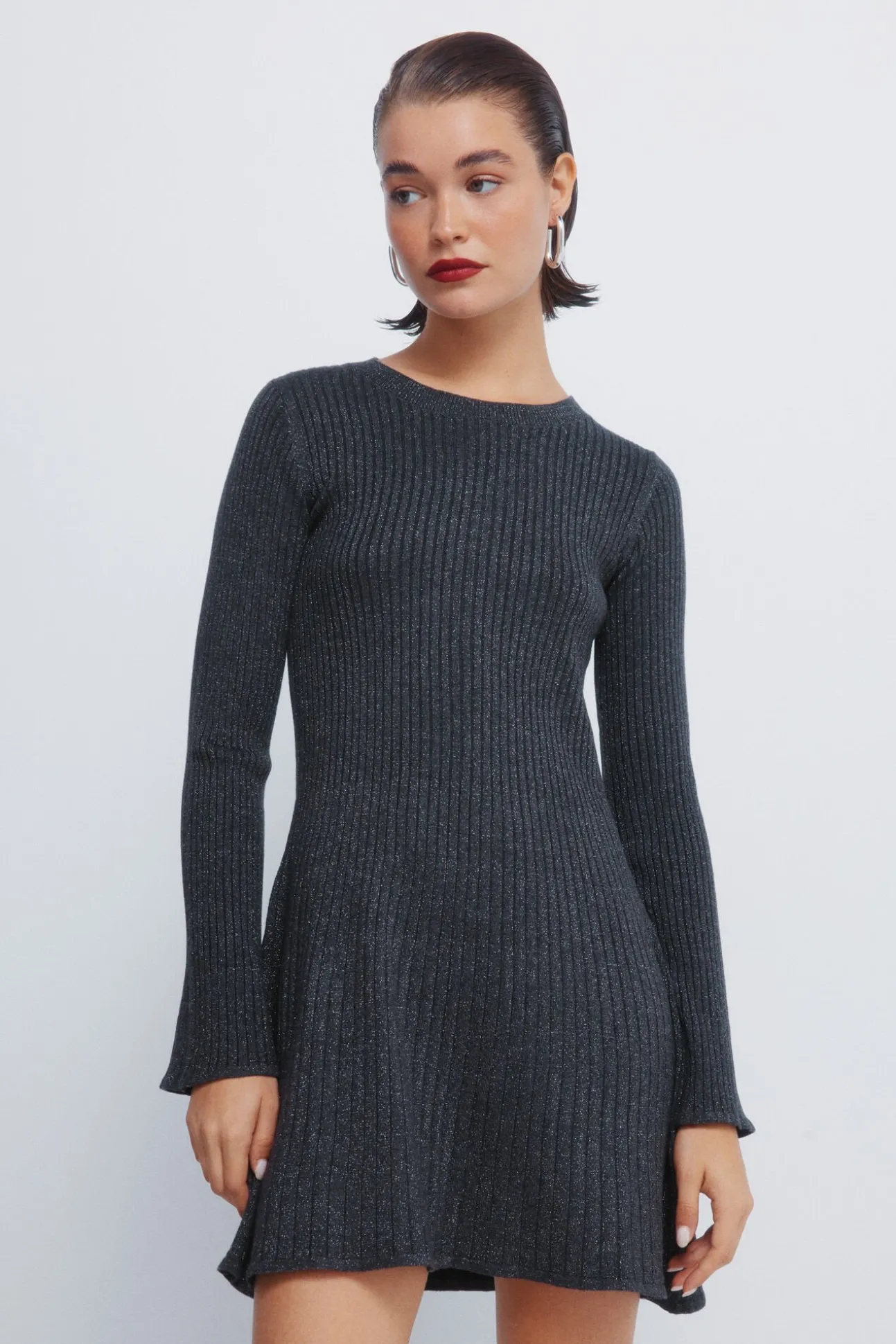 Vestido curto de malha canelada