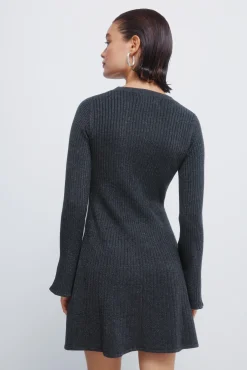 Vestido curto de malha canelada