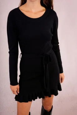 Vestido curto de manga comprida com laçada