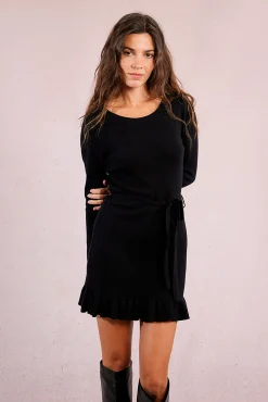 Vestido curto de manga comprida com laçada