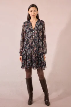 Vestido curto de manga comprida com estampado