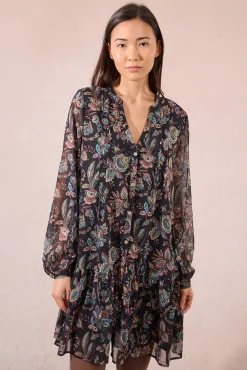 Vestido curto de manga comprida com estampado