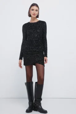 Vestido curto drapeado com lantejoulas
