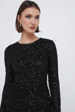 Vestido curto drapeado com lantejoulas
