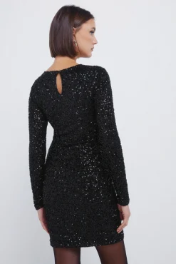 Vestido curto drapeado com lantejoulas