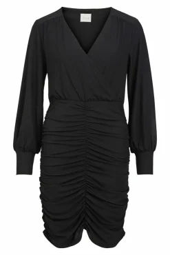 Vestido curto entalhado franzido