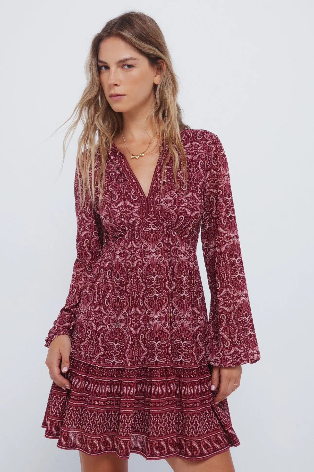 Vestido curto estampado boho