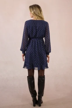 Vestido curto estampado de manga comprida
