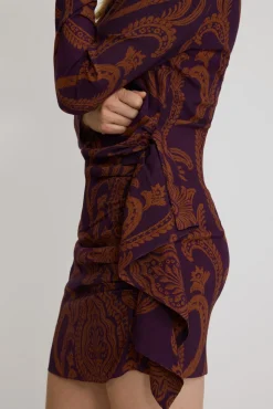 Vestido curto estampado drapeado