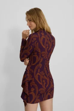 Vestido curto estampado drapeado