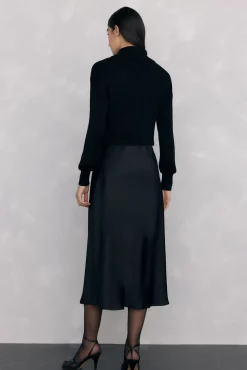 Vestido de cetim combinado com top de malha lurex
