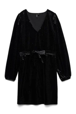 Vestido de manga comprida com detalhes brilhantes