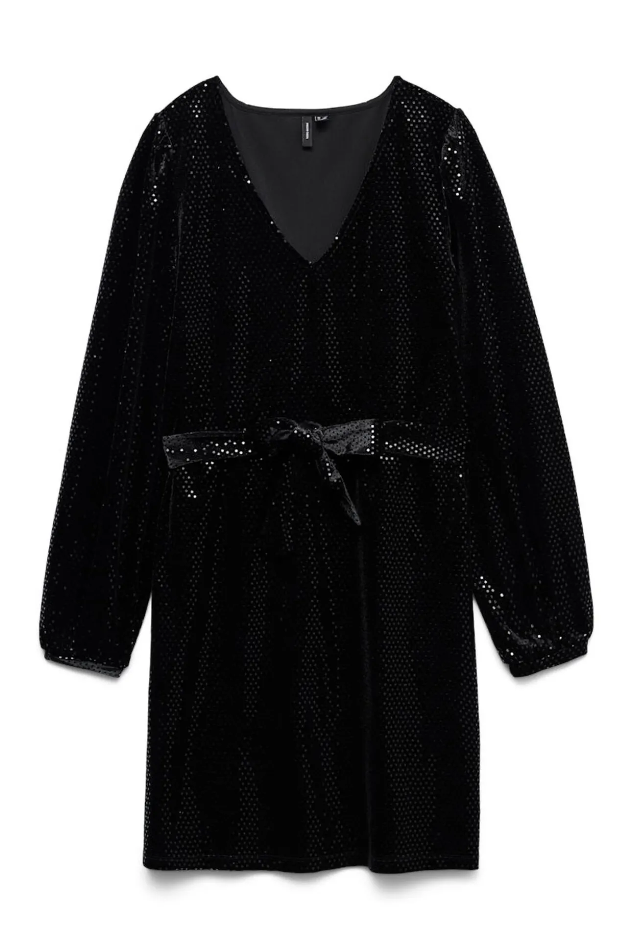 Vestido de manga comprida com detalhes brilhantes