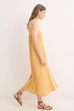 Vestido de renda de algodão contrastante