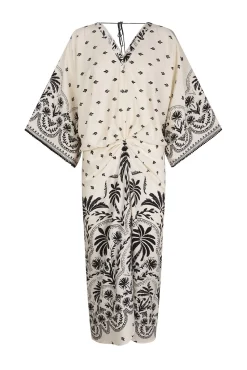Vestido estampado com franzidos