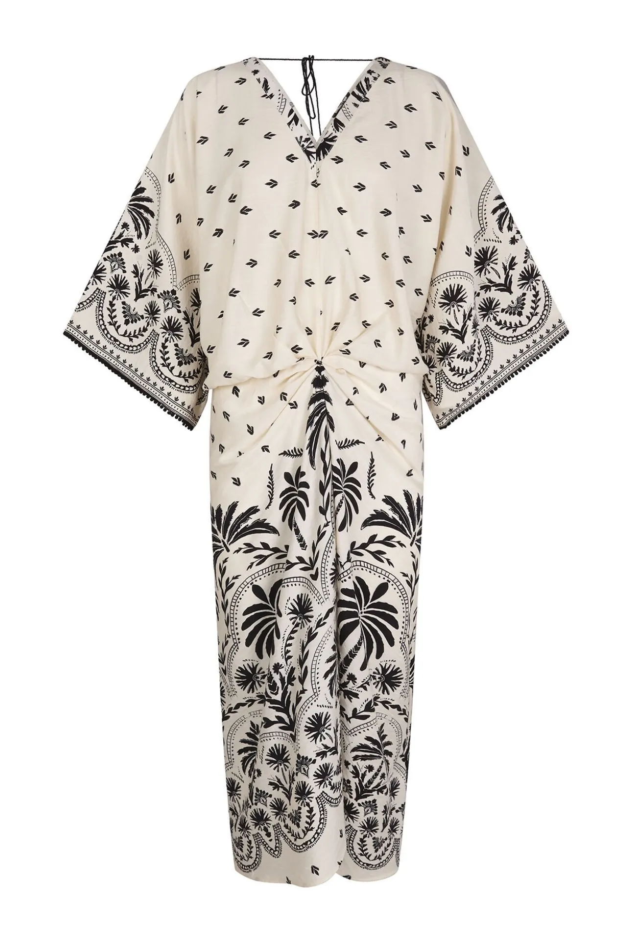 Vestido estampado com franzidos
