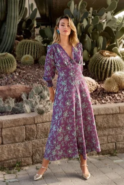 Vestido floral roxo