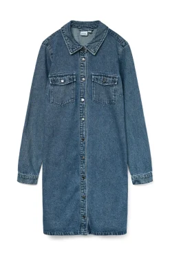 Vestido jeans curto de manga comprida