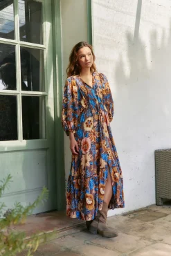 Vestido longo Catalonia com estampado de terra
