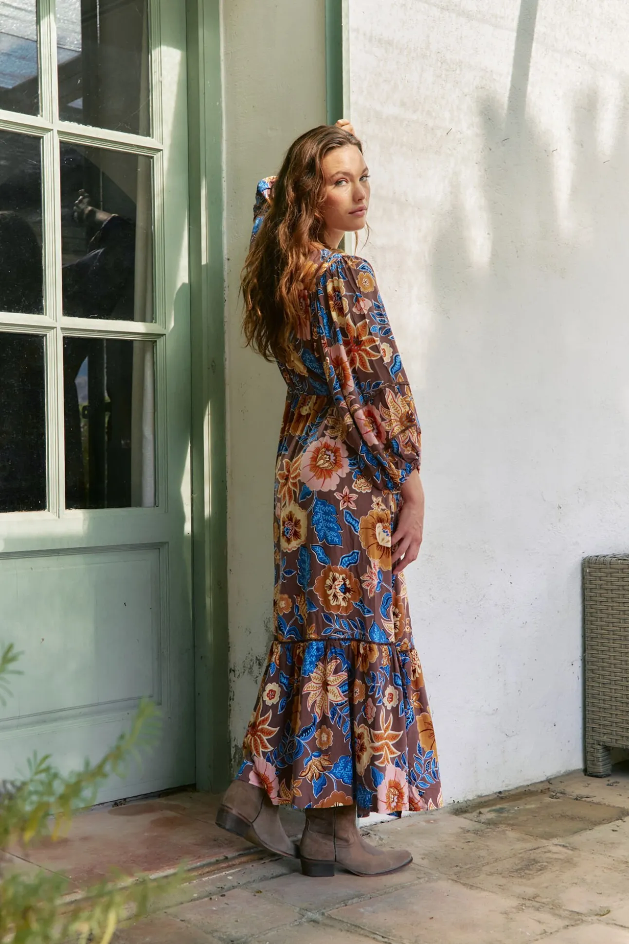 Vestido longo Catalonia com estampado de terra