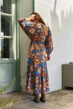 Vestido longo Catalonia com estampado de terra