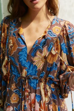 Vestido longo Catalonia com estampado de terra