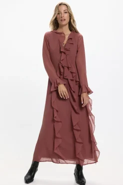 Vestido longo com babados