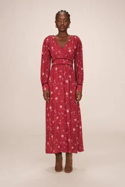 Vestido longo com decote em V e estampado floral