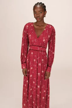 Vestido longo com decote em V e estampado floral