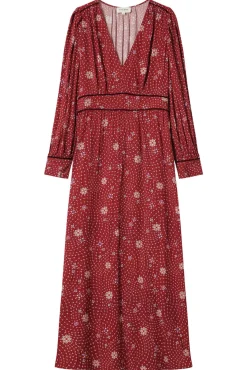Vestido longo com decote em V e estampado floral