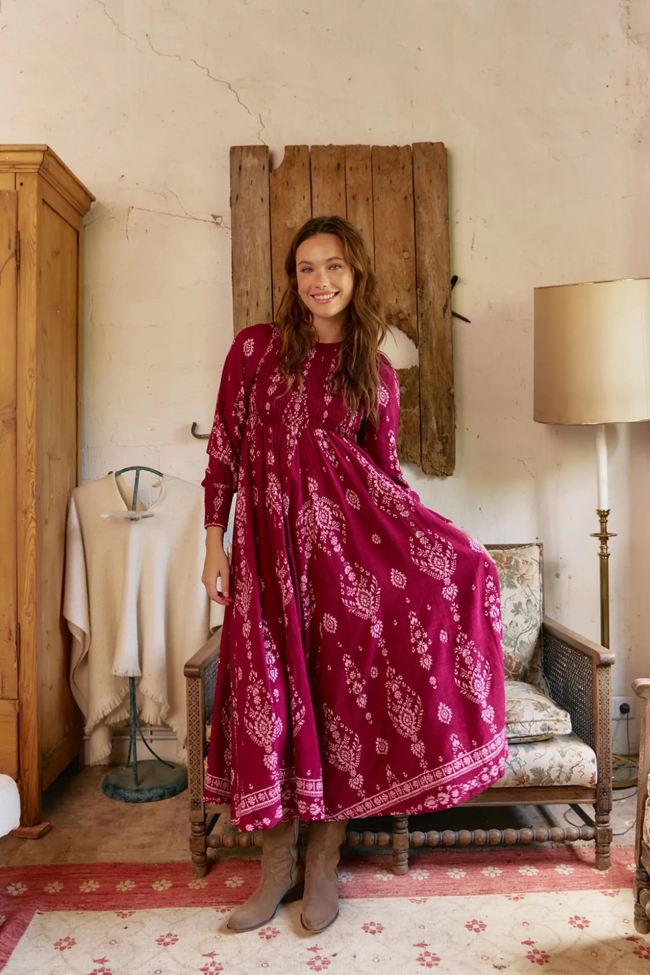 Vestido longo com estampado de ruibarbo Bella