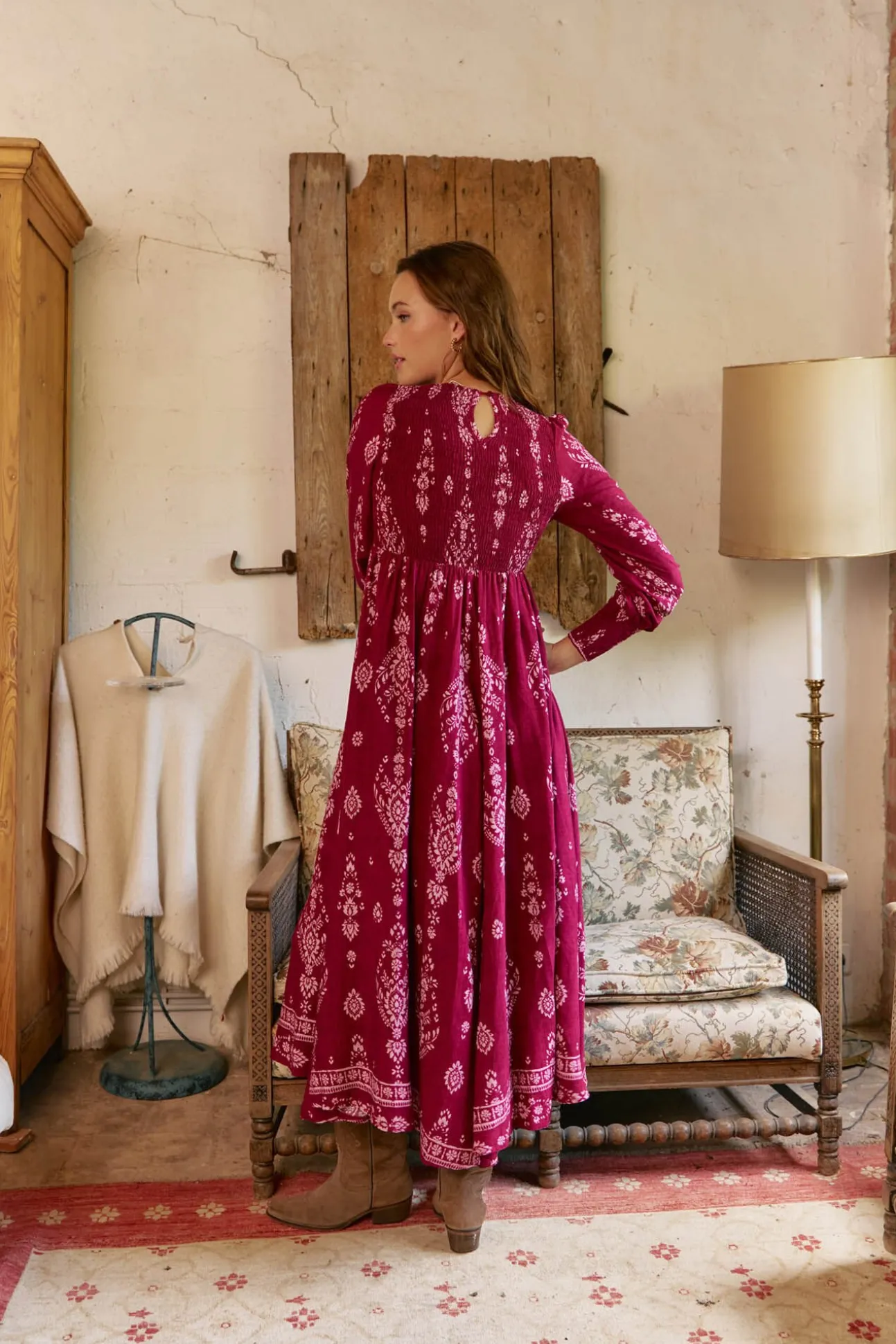 Vestido longo com estampado de ruibarbo Bella