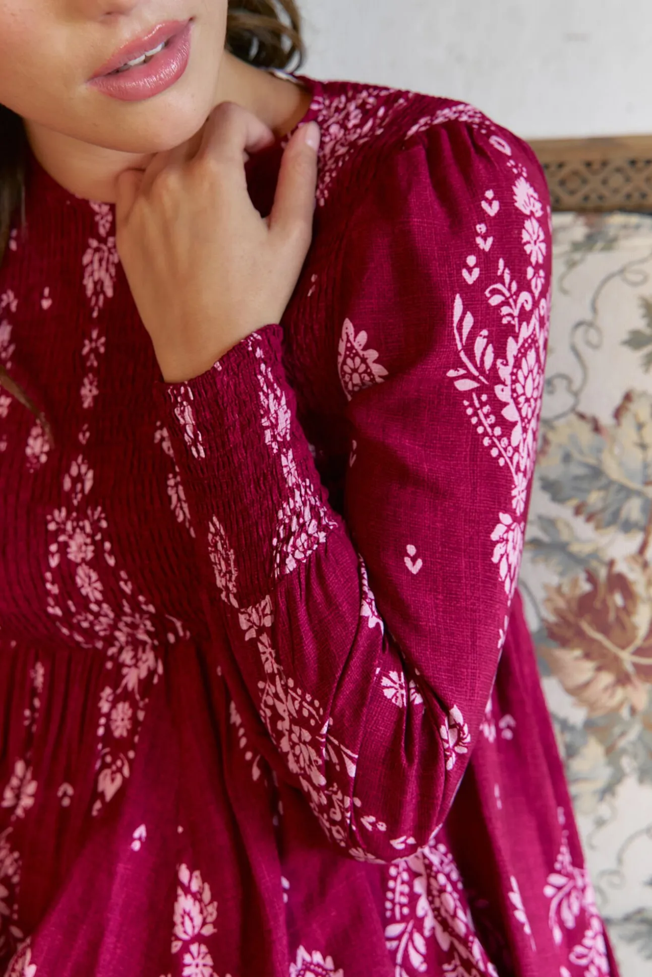 Vestido longo com estampado de ruibarbo Bella