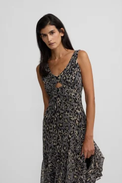 Vestido longo com estampado animal