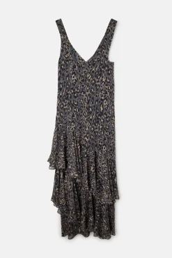 Vestido longo com estampado animal