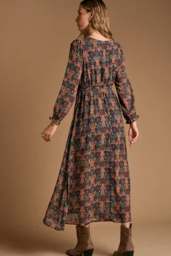Vestido longo estampado esmeralda