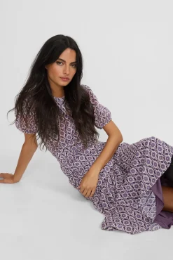 Vestido longo estampado franzido