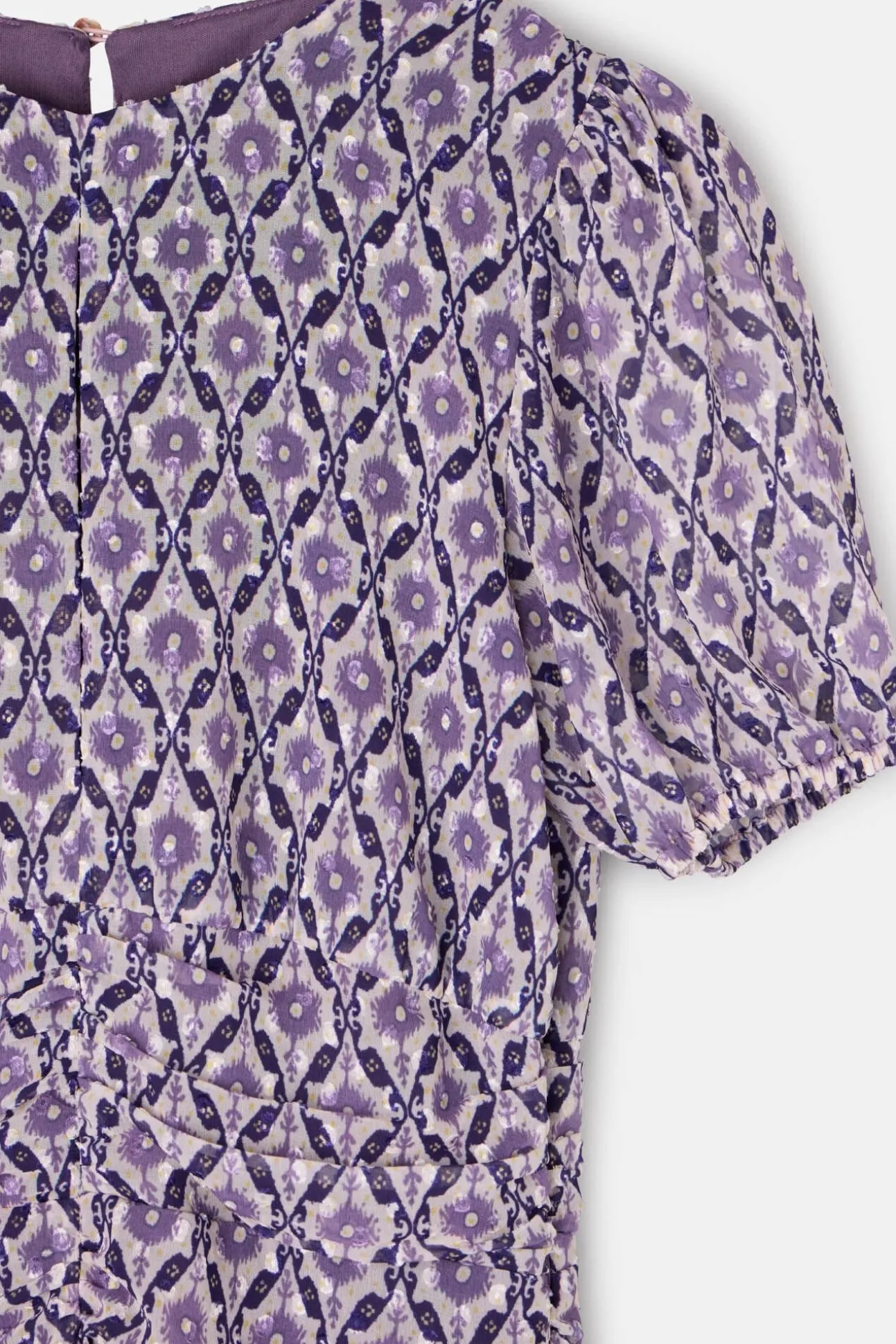 Vestido longo estampado franzido