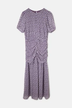 Vestido longo estampado franzido