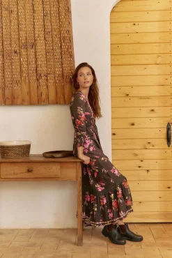 Vestido longo Sabrina com estampado de monarca