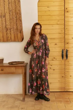 Vestido longo Sabrina com estampado de monarca