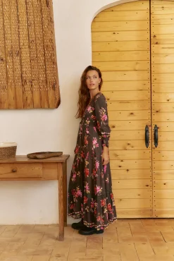 Vestido longo Sabrina com estampado de monarca