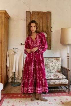 Vestido longo Teresa com estampado de ruibarbo