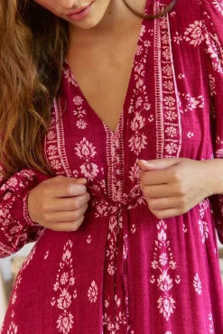 Vestido longo Teresa com estampado de ruibarbo