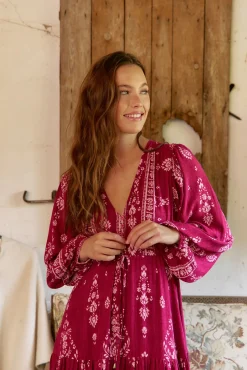 Vestido longo Teresa com estampado de ruibarbo